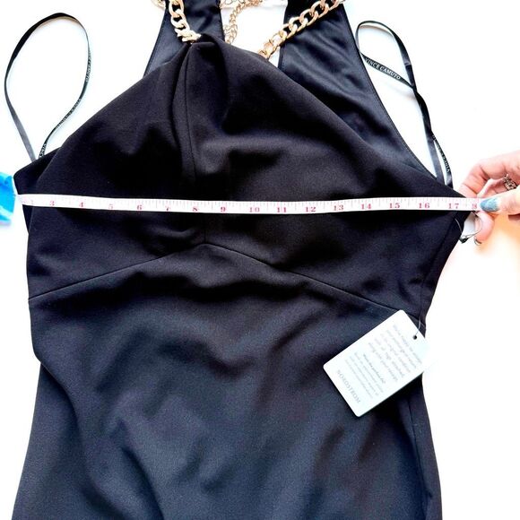 NWT Vince Camuto gold color chain halter neck mini cocktail dress in black Size - Picture 15 of 16